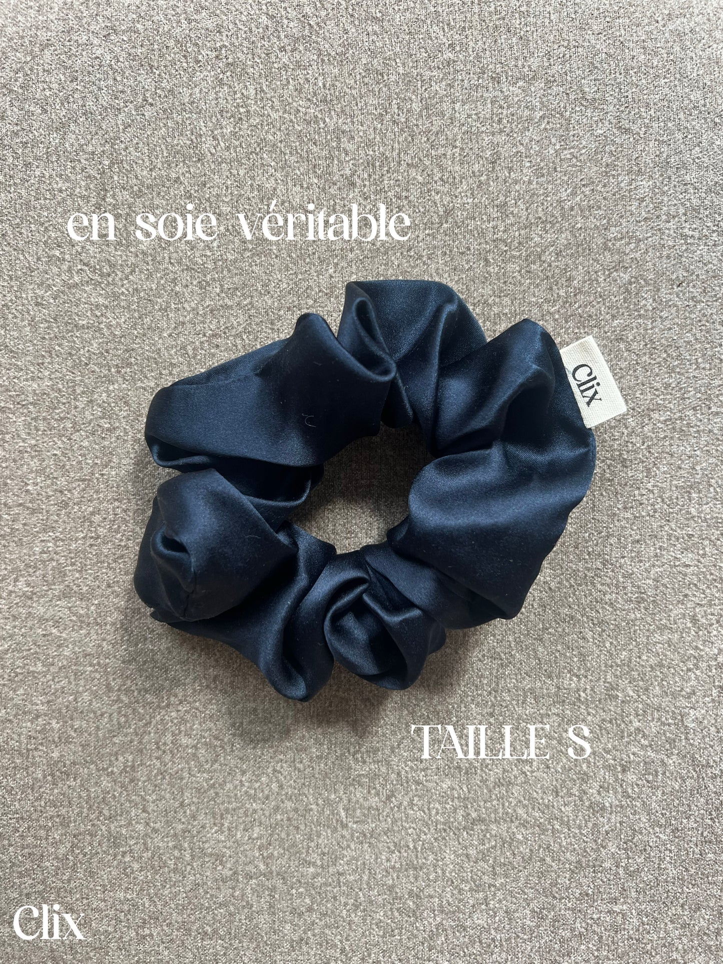 Chouchou en soie véritable - bleu marine