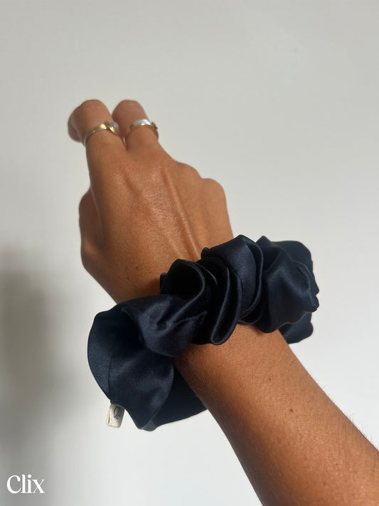 Chouchou en soie véritable - bleu marine