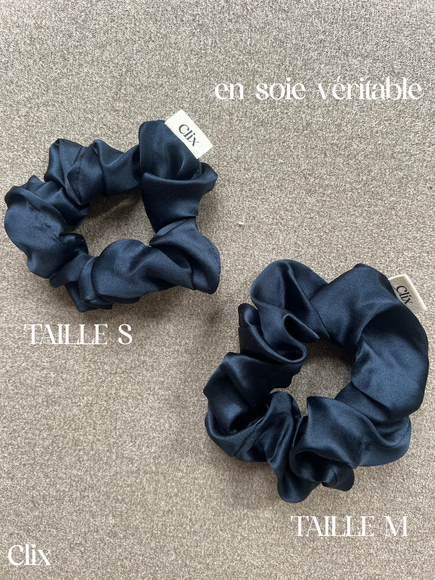 Chouchou en soie véritable - bleu marine