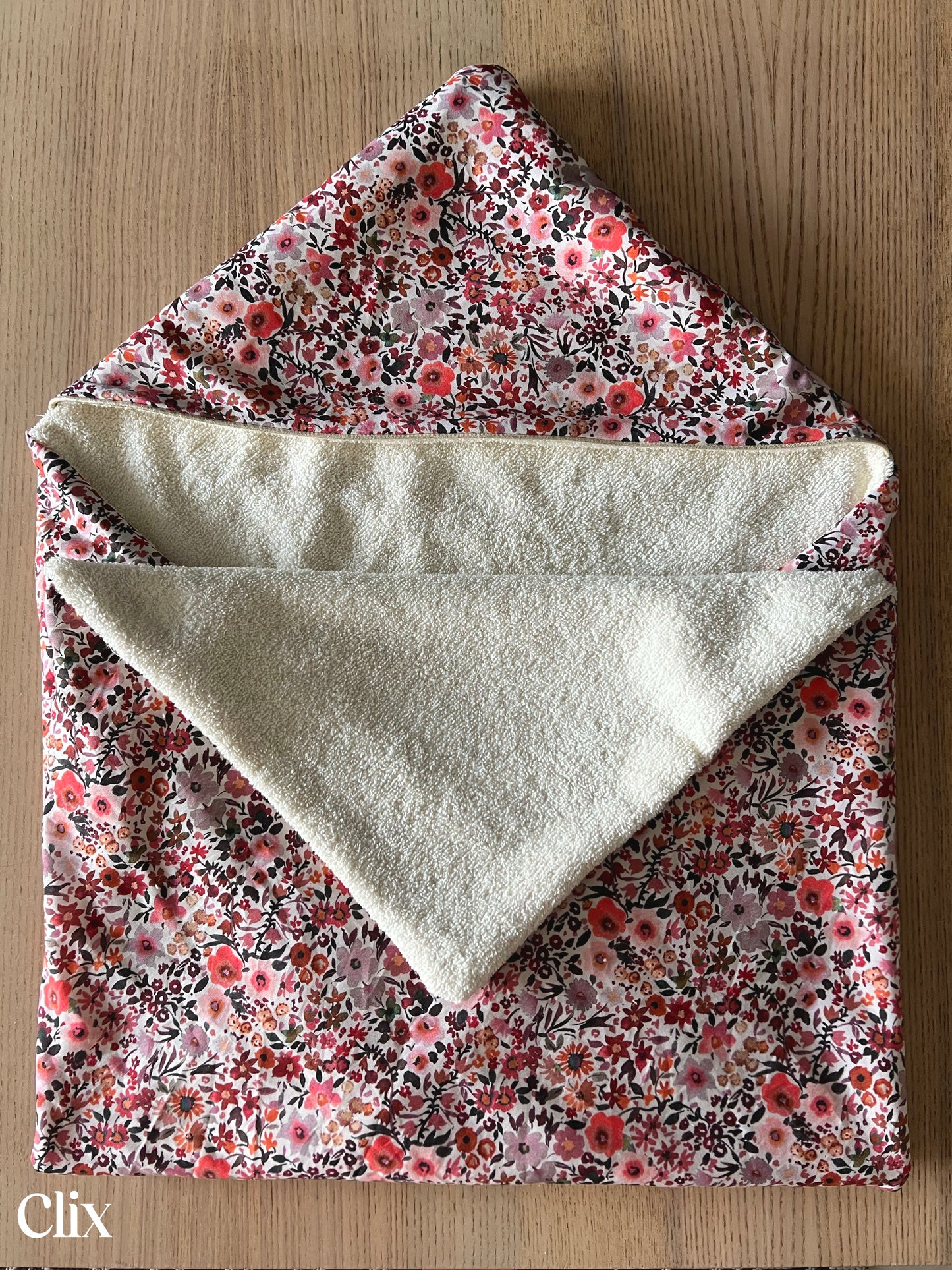 Clix - cape de bain - éponge corail écru fleurs