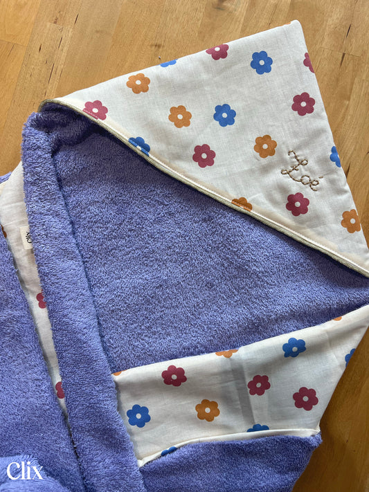 Clix - cape de bain - éponge violet fleurs