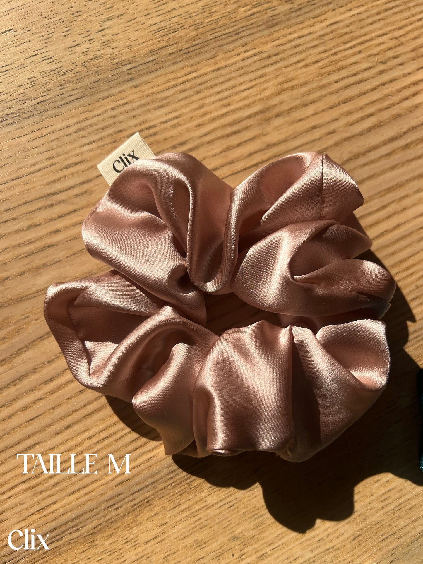 Clix - chouchou soie véritable - rose poudrée taille M 2