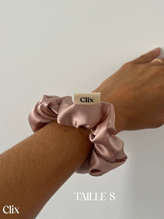 Clix - chouchou soie véritable - rose poudrée taille S