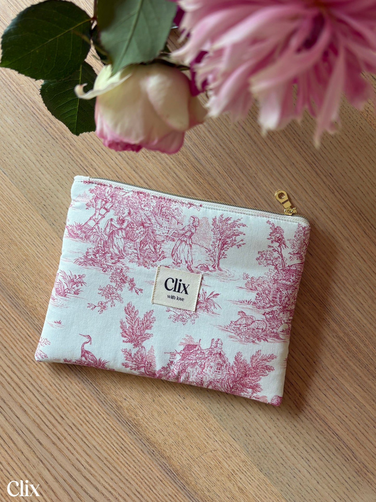 Trousse plate - JOUY ROSE