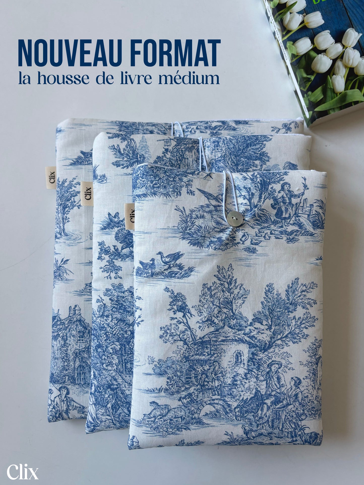 Housse de livre - JOUY BLEU