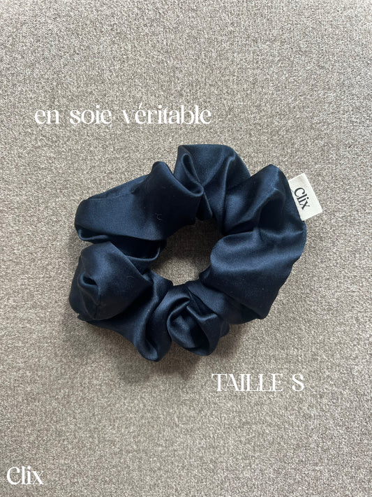 Chouchou en soie véritable - bleu marine