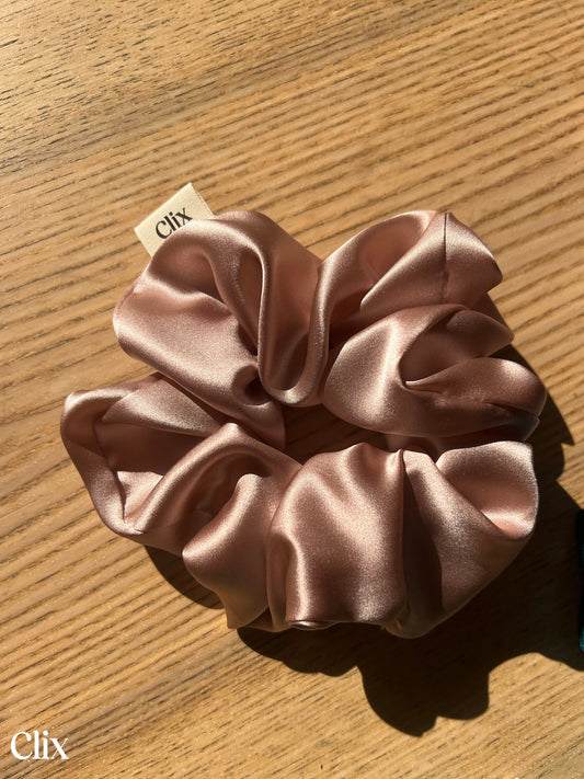 Clix - chouchou soie véritable - rose poudrée taille M