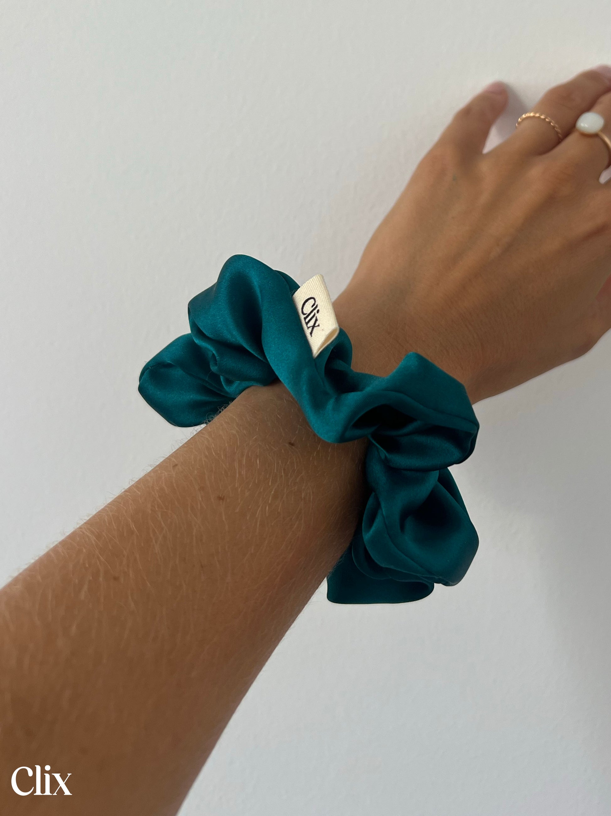 Clix - chouchou soie véritable - turquoise taille S
