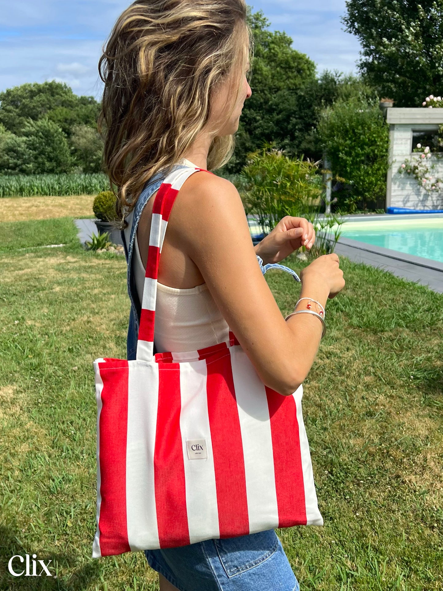 Clix_tote bag -rayures rouges 